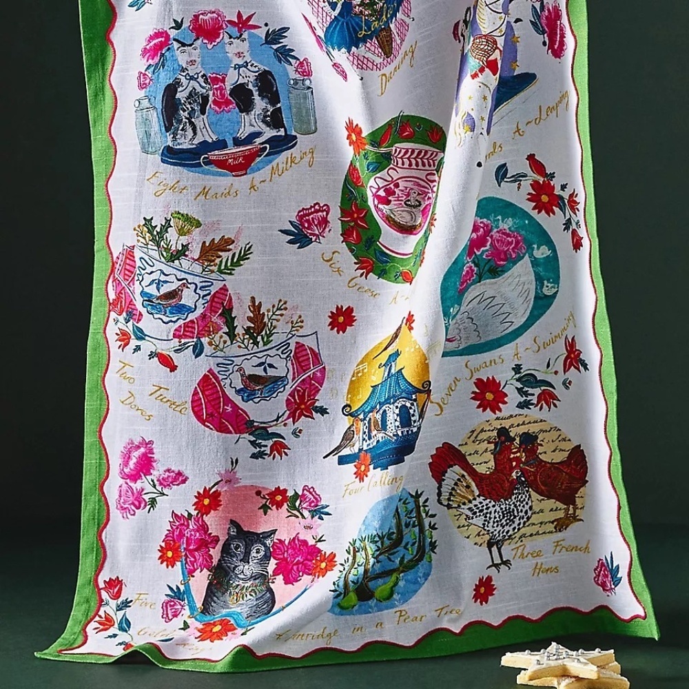 NWT Anthropologie Emily Maude 12 Days of Christmas Kitchen Towel - Picture 3 of 3
